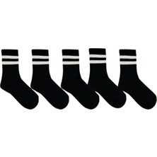 Socks And More Çizgili Kolej Tenis Siyah 5'li Çorap Seti Unisex Sm