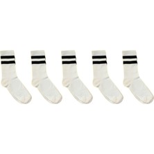 Socks And More Çizgili Kolej Tenis Beyaz 5'li Çorap Seti Unisex Sm