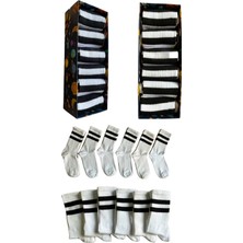 Socks And More Çizgili Beyaz 6'lı Çorap Kutusu Soket Uzun Unisex Kolej Soket Gym Sm