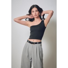 FullaModa Basic Tek Kol Crop Bluz