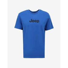Jeep Mavi Erkek Bisiklet Yaka Baskılı T-Shirt J4SM-TST7246