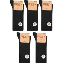 Ozzy Socks 5 Çift Kışlık Siyah Erkek Lambswool Yünlü Uyku Çorabı Soft Touch