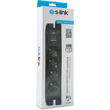 S-link SPG3041 2m 2xUSB=2.4a 3G1.5mm2 900 Joule 4lü Akım Korumalı Siyah Priz