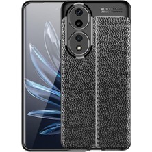 Microcase Honor 90 Leather Serisi Deri Efekt Silikon Kılıf - Siyah AL3337