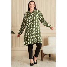 FERACE Kadın Tesettur Büyük Beden Fırça Desenli Uzun Gömlek Tunik