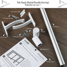 Wenthi Kornişli Metal Rustik Beyaz Venti 20MM Tek Raylı Perde Askısı, Rustik Borusu, Metal Korniş