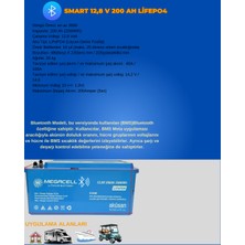 Megacell 12.8V 200AH (Bluetooth) Lifepo4 Lityum Demir Fosfat Akü(Abs Kasa)