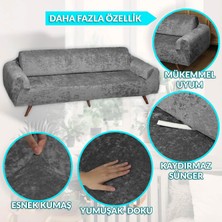 Faiend Kadife 3 kişilik koltuk örtüsü Lastikli Kanepe Örtüsü Antrasit | Lastikli Koltuk Örtüsü | Koltuk Kılıfı