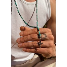 CAPO By Aytaç Yamaç Turkuaz Doğal Taşlı Haçlı Kolye