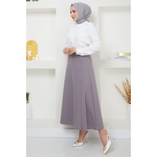 Hafsa Mina Kemerli Mevlana Etek Gri HM2370