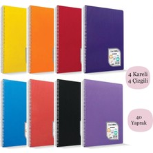 Çınar Colormaxi A4 40 Yaprak Plastik Kapak Spiralli Defter 4 Çizgili +4 Kareli