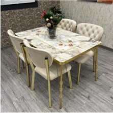 By Orhan Güzel Mutfak Masa Sandalye Takımı Akuamarin 80-120 Ck Gold 4 Kişilik Mutfak Masası Takımı