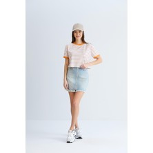 Nurneva Çizgili Crop Tshirt Taş