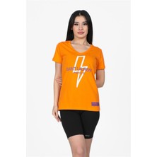 Nurneva Yıldırım Baskılı V Yaka Tshirt Oranj