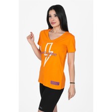 Nurneva Yıldırım Baskılı V Yaka Tshirt Oranj