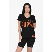 Nurneva Cupid Baskılı V Yaka Tshirt Siyah