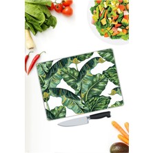 Aylina Yeşil Yapraklar | Cam Kesme Tahtası |  25 x 35 cm