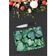 Aylina Yeşil Yapraklar Cam Kesme Tahtası  25 x 35 cm