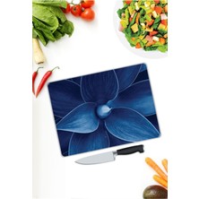 Aylina Mavi Yapraklar | Cam Kesme Tahtası |  25 x 35 cm