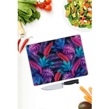 Aylina Renkli Yapraklar Cam Kesme Tahtası 25 cm x 35 Xm 25 x 35 cm