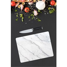 Aylina Beyaz Mermer Görünümlü Cam Kesme Tahtası  25 x 35 cm