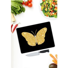 Aylina Altın Kelebek | Cam Kesme Tahtası |  25 x 35 cm