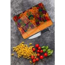 Aylina Renkli Ağaçlar Cam Kesme Tahtası  25 x 35 cm