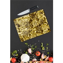 Aylina Altın Güller Cam Kesme Tahtası  25 cm 35 cm 25 x 35 cm