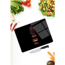 Aylina Ananas Desenli | Cam Kesme Tahtası |  25 x 35 cm