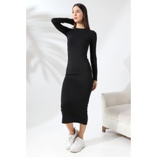 Win Moda Düz Siyah Kalem Elbise / Long Dress