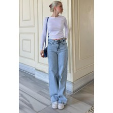 Madmext Buz Mavisi Straight Wide Kadın Jean MG1996