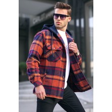 Madmext Kiremit Kapüşonlu Ekoseli Oduncu Gömlek 5577