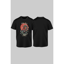 T-35 Ejderha Baskılı Siyah  Tişört