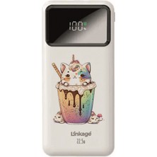 Wuw Linkage 10000 Mah Kawaii Kedi Baskılı Beyaz 22,5 W Hızlı Şarj Özellikli LCD Ekranlı Powerbank