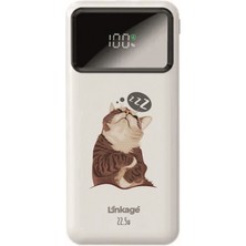 Wuw Linkage 10000 Mah Özel Sevimli Uykucu Kedi Beyaz 22,5 W Hızlı Şarj Özellikli LCD Ekranlı Powerbank