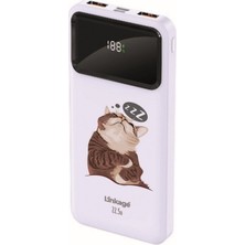 Wuw Linkage 10000 Mah Özel Sevimli Uykucu Kedi Beyaz 22,5 W Hızlı Şarj Özellikli LCD Ekranlı Powerbank