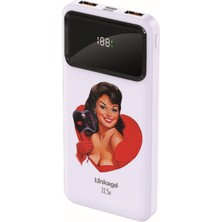 Wuw Linkage 10000 Mah Retro Pin Up Baskılı Beyaz 22,5 W Hızlı Şarj Özellikli LCD Ekranlı Powerbank