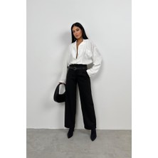 Black Fashion Kemer Detay Yüksek Bel Pantolon