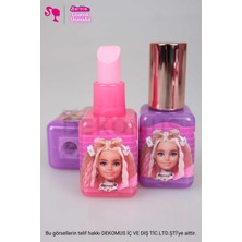 Barbie Lisanslı Barbıe Oje Tasarım Silgili Kalemtraş,2'li Kurşun Kalem,süpürgeli Silgi ve Kalpli Kalemtraş Seti