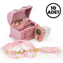 İhvan 10 Adet Sandıklı Kutuda Inci Tesbih ve Zikirmatik Seti Mevlüt Hediyesi Pembe