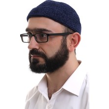 İhvan Lacivert Katlamalı Sade Desen Kışlık Kadife Takke Şapka