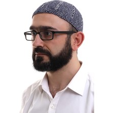 İhvan Lacivert Gri Kışlık Çift Renk Kadife Namaz Takkesi