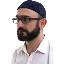 İhvan Lacivert Kışlık Sade Desenli Kadife Namaz Takkesi