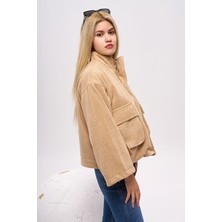 Olafre Kolu Kemerli Çizgili Desen Bomber Kaban, Mont, Çift Cepli Oversize Ceket,