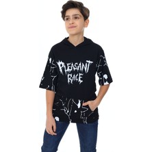 Angelos Girls Erkek Çocuk Kapüşonlu Kargo Cepli Baskılı T-Shirt 9-15 Yaş LX7091