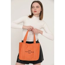 Zke Global Çıt Çıt Kapatmalı The Tote Bag Işlemeli Kanvas Kumaş Günlük Kol ve Omuz Çantası The Tote Bag