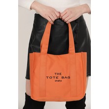 Zke Global Çıt Çıt Kapatmalı The Tote Bag Işlemeli Kanvas Kumaş Günlük Kol ve Omuz Çantası The Tote Bag