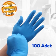 Badem10 Handy Mavi Nitril Muayene Eldiveni M Beden Pudrasız Eldiven 100 Adet (50 Çift)