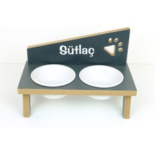 RealWood Özel İsimli Seramik Kaseli Kedi-Köpek Mama ve Su Standı-2*400 ml.