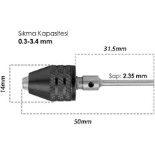 Titi 6164 Silindir Saplı Otomatik Mini Mandren 0.3-3.4 mm (Sap 2.35 Mm)